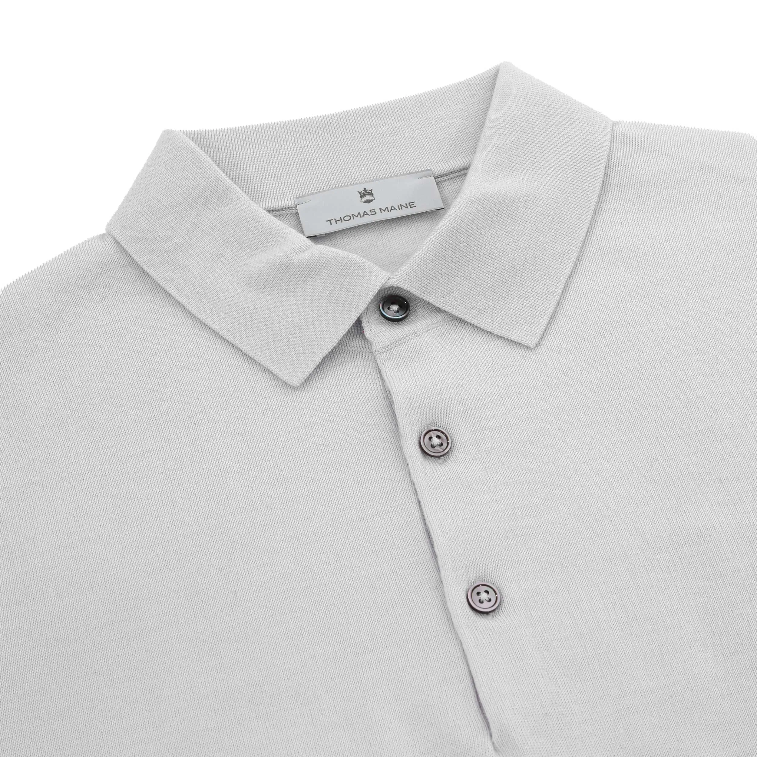 Thomas Maine 3 Button Knit Polo in Silver