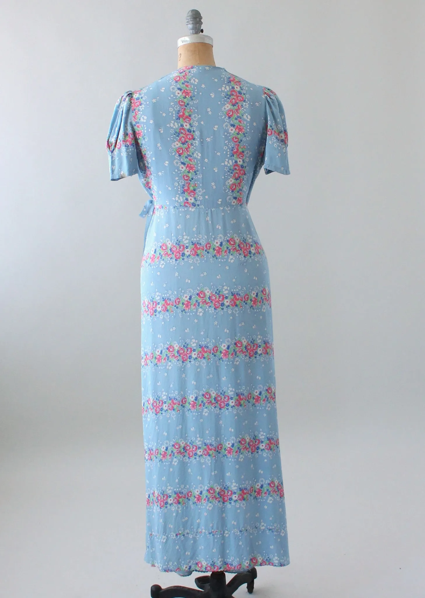 Vintage 1940s Blue Floral Gown with Matching Robe