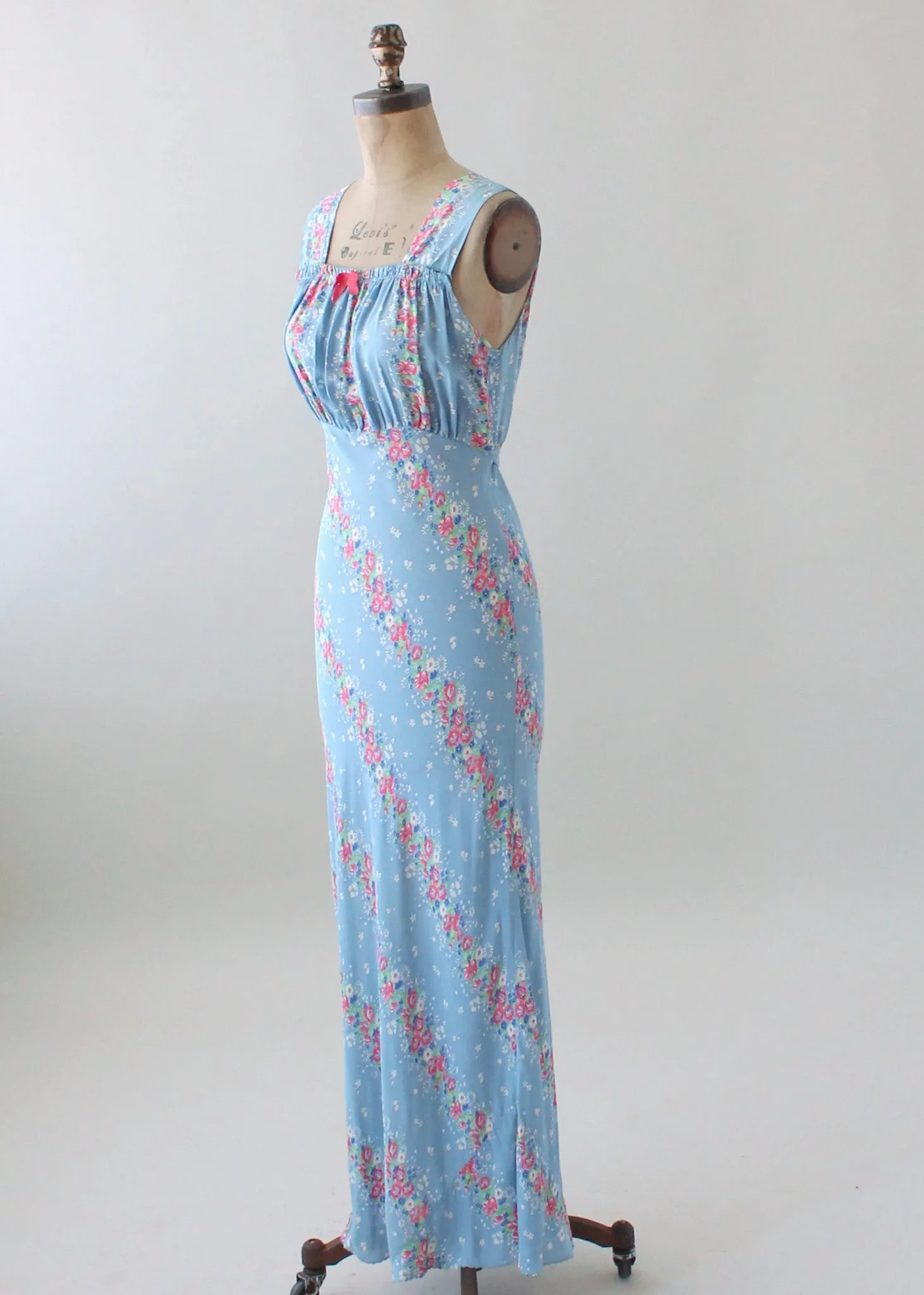 Vintage 1940s Blue Floral Gown with Matching Robe