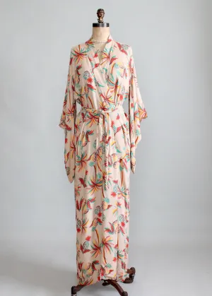 Vintage 1940s Tropical Print Rayon Kimono Robe