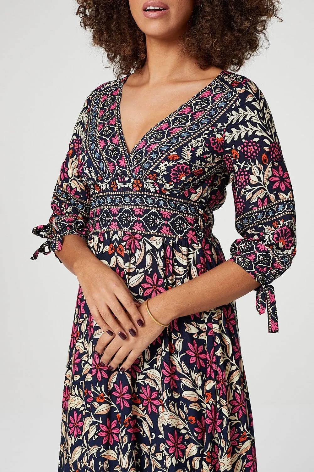 Vintage Floral 3/4 Sleeve Maxi Dress