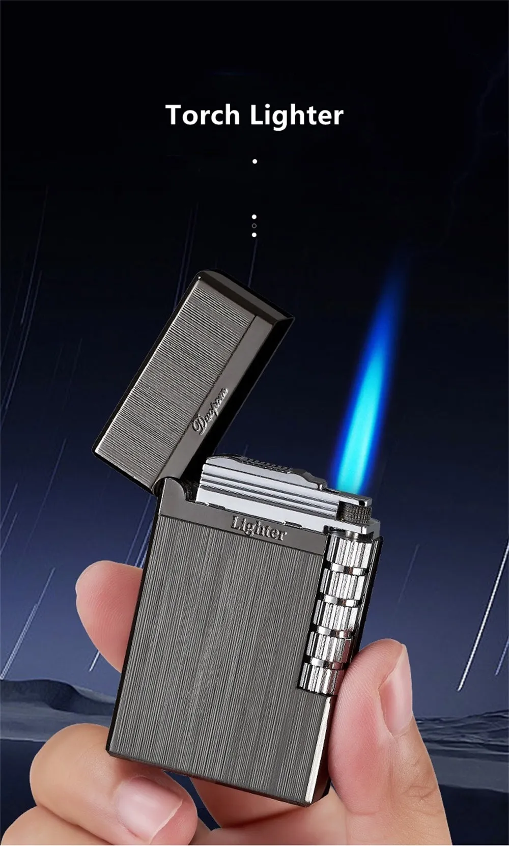 Vintage Metal Windproof Refillable Butane Torch Lighter with a Side-Mounted Stylish Flint Striker Wheel