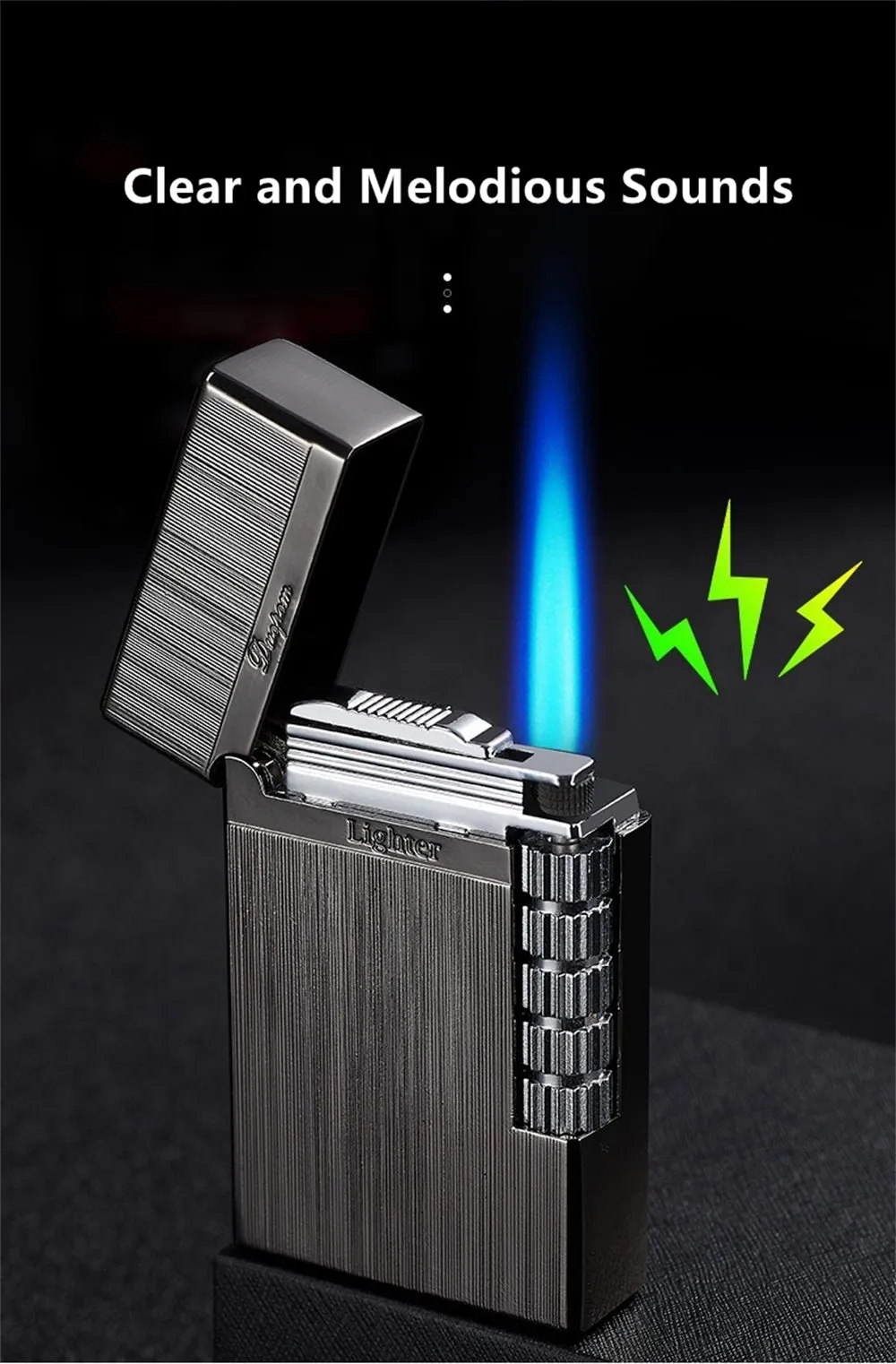 Vintage Metal Windproof Refillable Butane Torch Lighter with a Side-Mounted Stylish Flint Striker Wheel