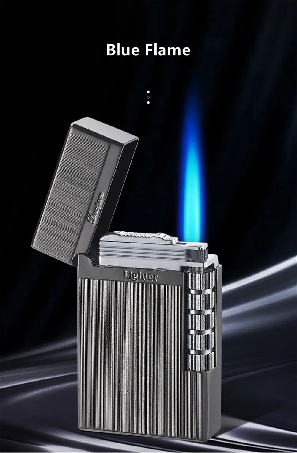 Vintage Metal Windproof Refillable Butane Torch Lighter with a Side-Mounted Stylish Flint Striker Wheel