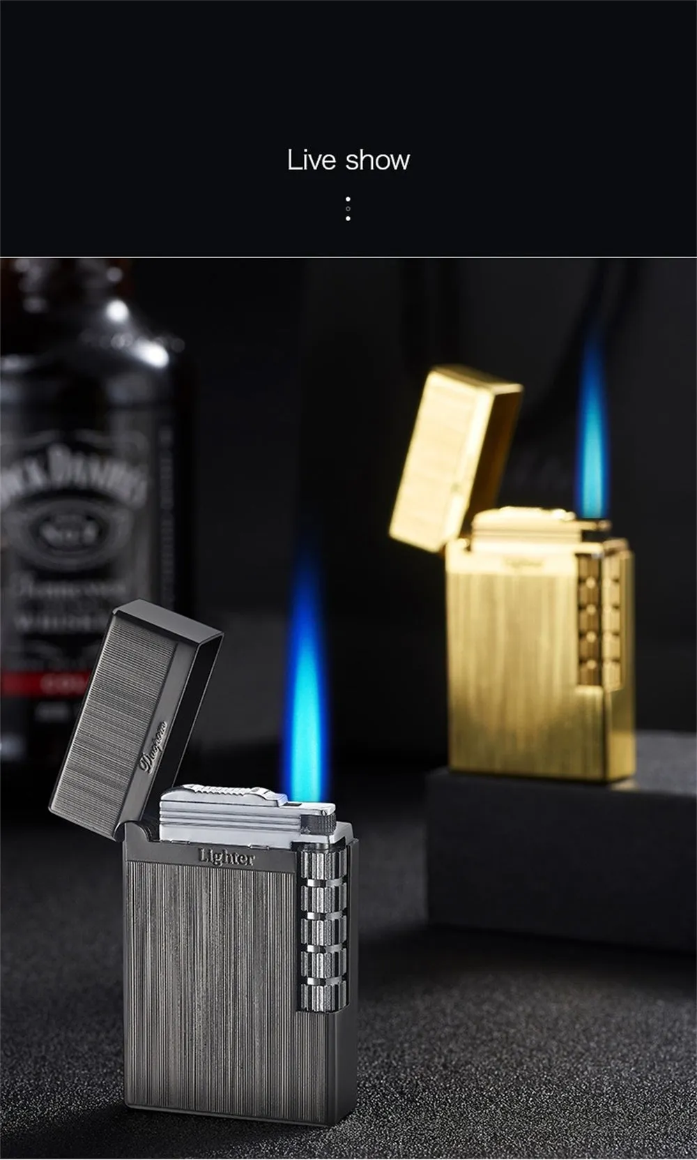 Vintage Metal Windproof Refillable Butane Torch Lighter with a Side-Mounted Stylish Flint Striker Wheel