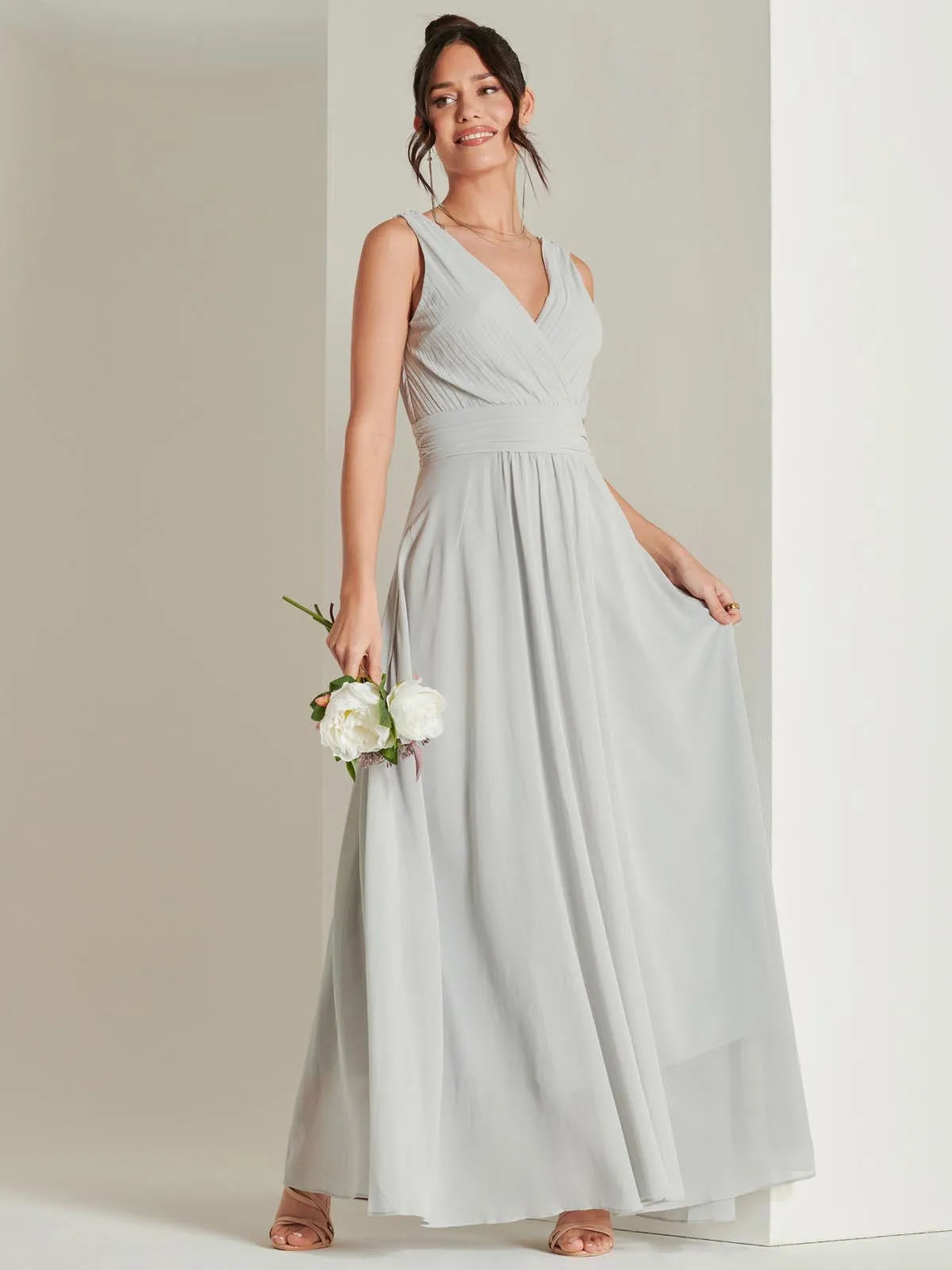 Wrap Bodice Chiffon Maxi Dress, Dove