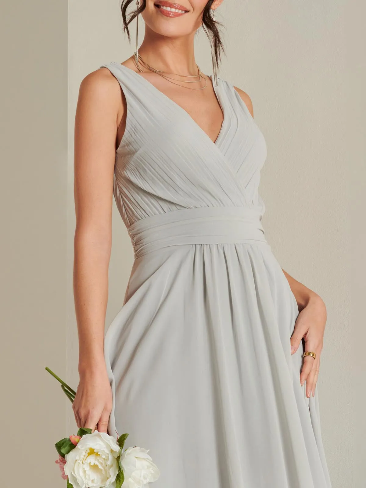 Wrap Bodice Chiffon Maxi Dress, Dove