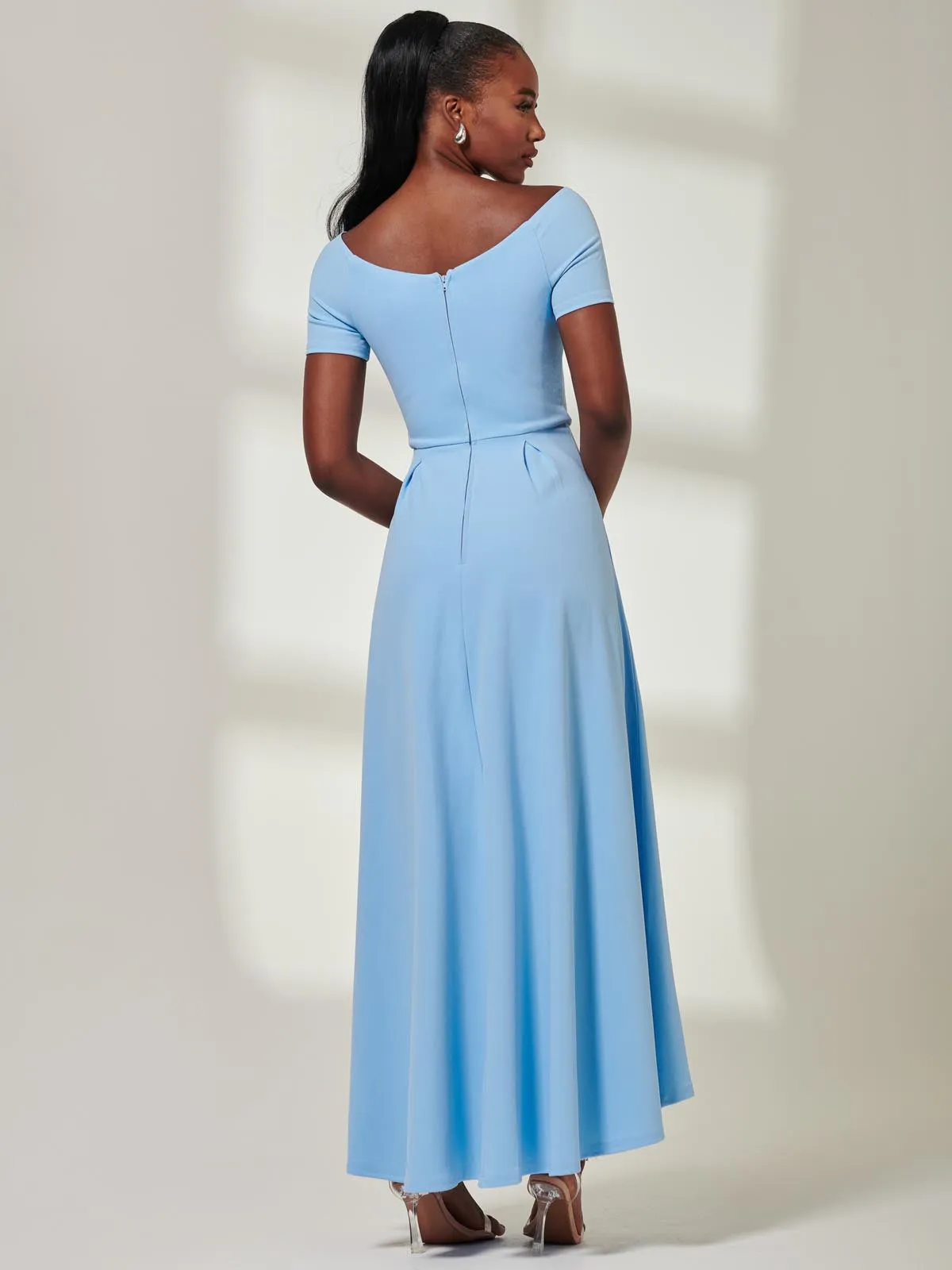 Yana Off Shoulder Scuba Maxi Dress, Blue