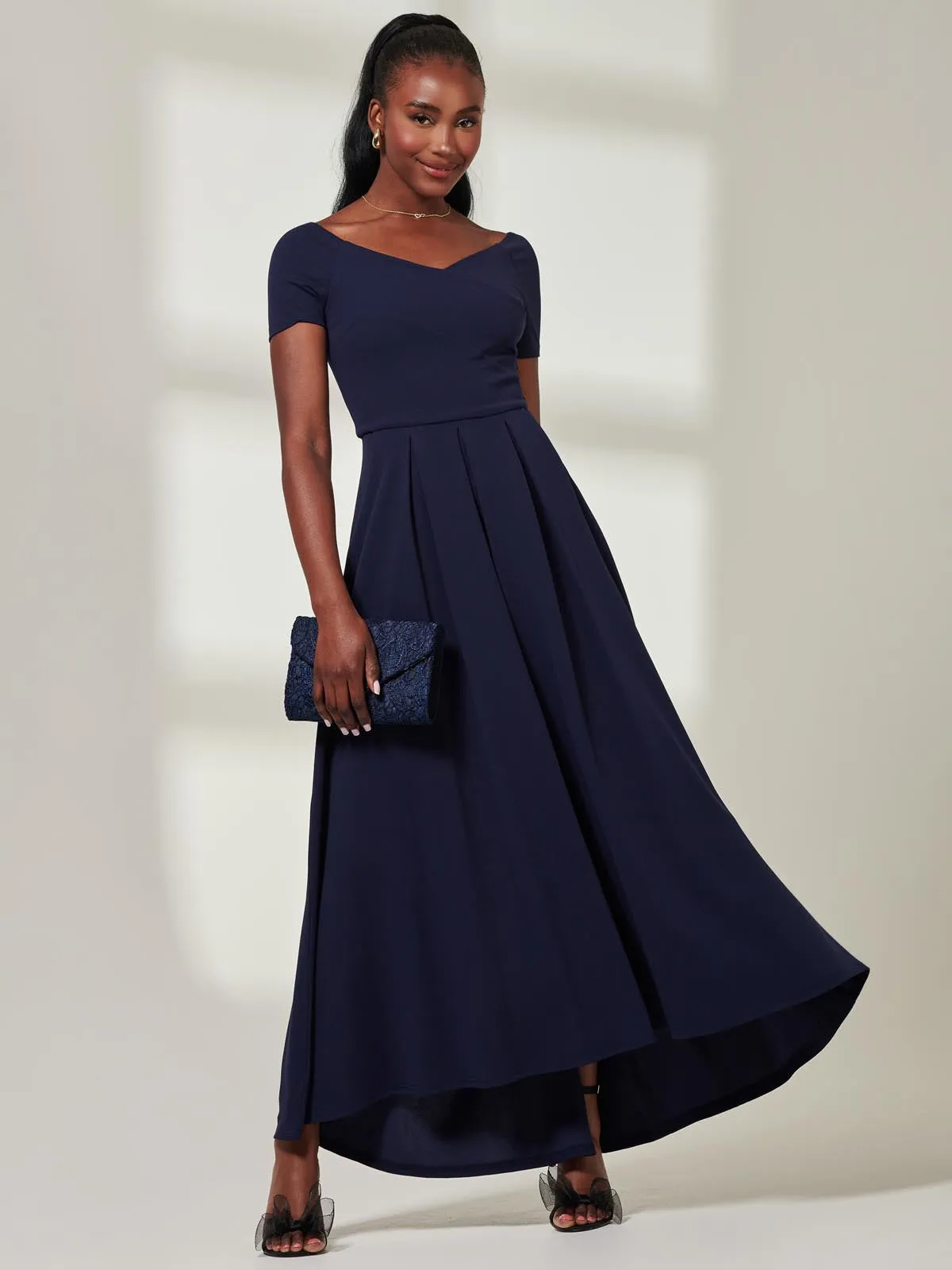 Yana Off Shoulder Scuba Maxi Dress, Navy