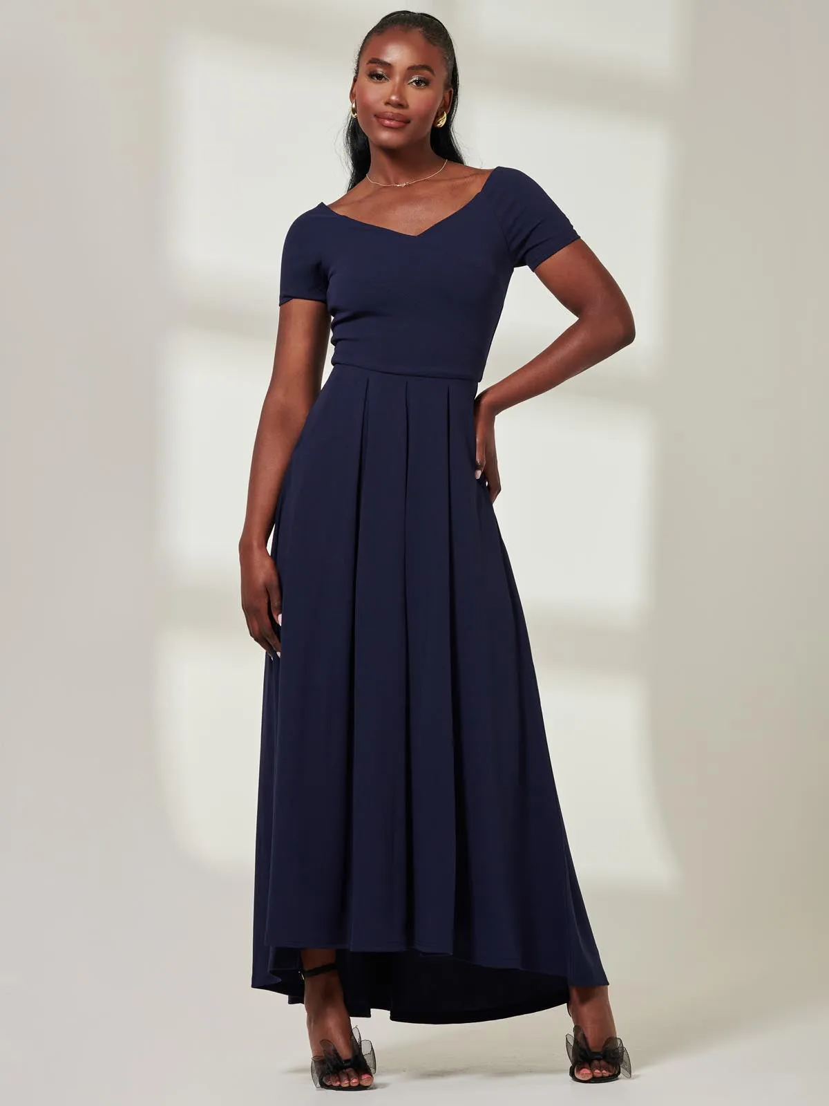 Yana Off Shoulder Scuba Maxi Dress, Navy