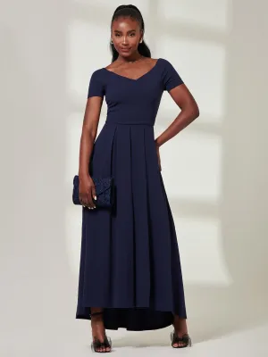 Yana Off Shoulder Scuba Maxi Dress, Navy